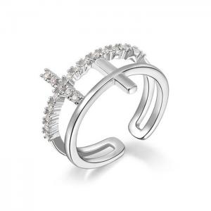  Ladies lucky crystal finger silver double cross ring