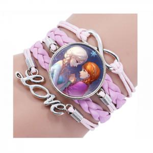 Cute Princess Glass Charm Kids Leather Bracelet Frozen Bracelet 